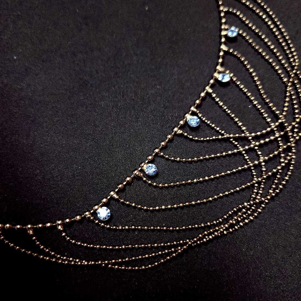 Hot Topic Dark Silver Ball Chain Choker Necklace With Light Blue Jewel Accents